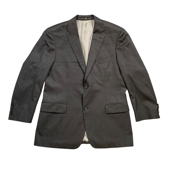Vintage Hugo Boss Blazer Mens 42 Grey Wool 2 Button Notch Lapel Jacket Made USA - Picture 1 of 16